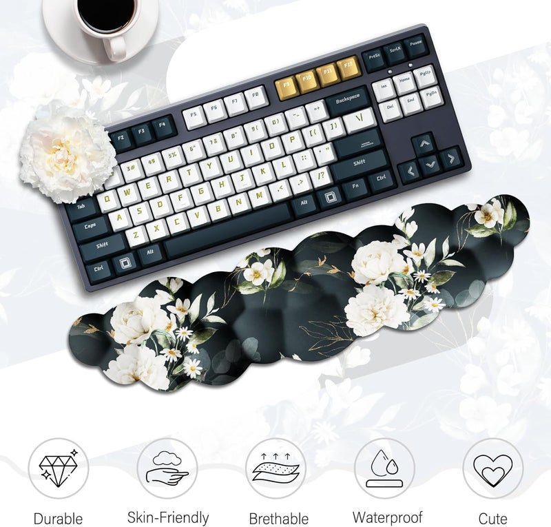 JIKIOU Cloud Wrist Rest Keyboard, Cloud Keyboard Wrist Pad Set with Comfortable Cloth, Cute Arm Rest for Palm Support, PC/Gaming Desk Accessories/Office Setup/Computer Hand Cushion Peony - Image 2